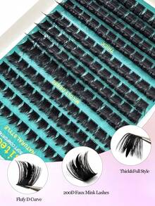 Asiteo 144pcs D Curl Single Cluster False Eyelashes, 200D & Pointed Style, Thick Voluminous Soft Fluffy, Suitable For Home DIY Makeup, Travel, Gifting And Party - D - View 3