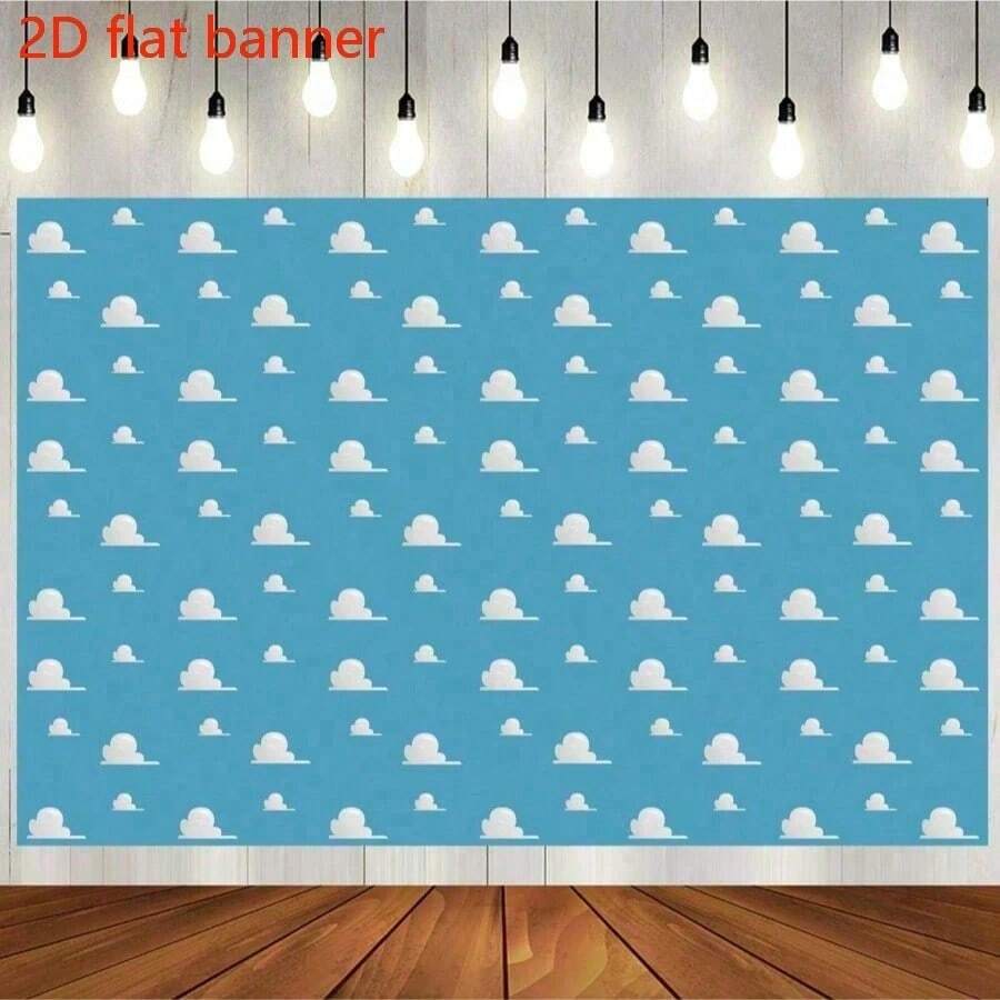 2D Flat Cartoon Background, Blue Sky And White Clouds Theme, Suitable For Party, Birthday Party, Indoor/Outdoor Mother's Day Events Decoration