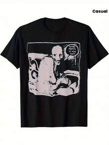 Camiseta con Diseño Estampado, Camiseta Gráfica para Hombre con Diseño "Experimento del Sueño Ruso" - Fondo Negro con Gráfico de Sueño Blanco y Texto "Sleep Record" - Camiseta de Cuello Redo - Negro - Ver 6