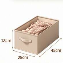 1pc Foldable Compartment Fabric Tote Bag Storage Box With Handle, Large Capacity Closet Organizer Bin, Suitable For Bedroom Sorting, Storage Room And Closet Bag Organization Practical Storage Box - Beige - View 7