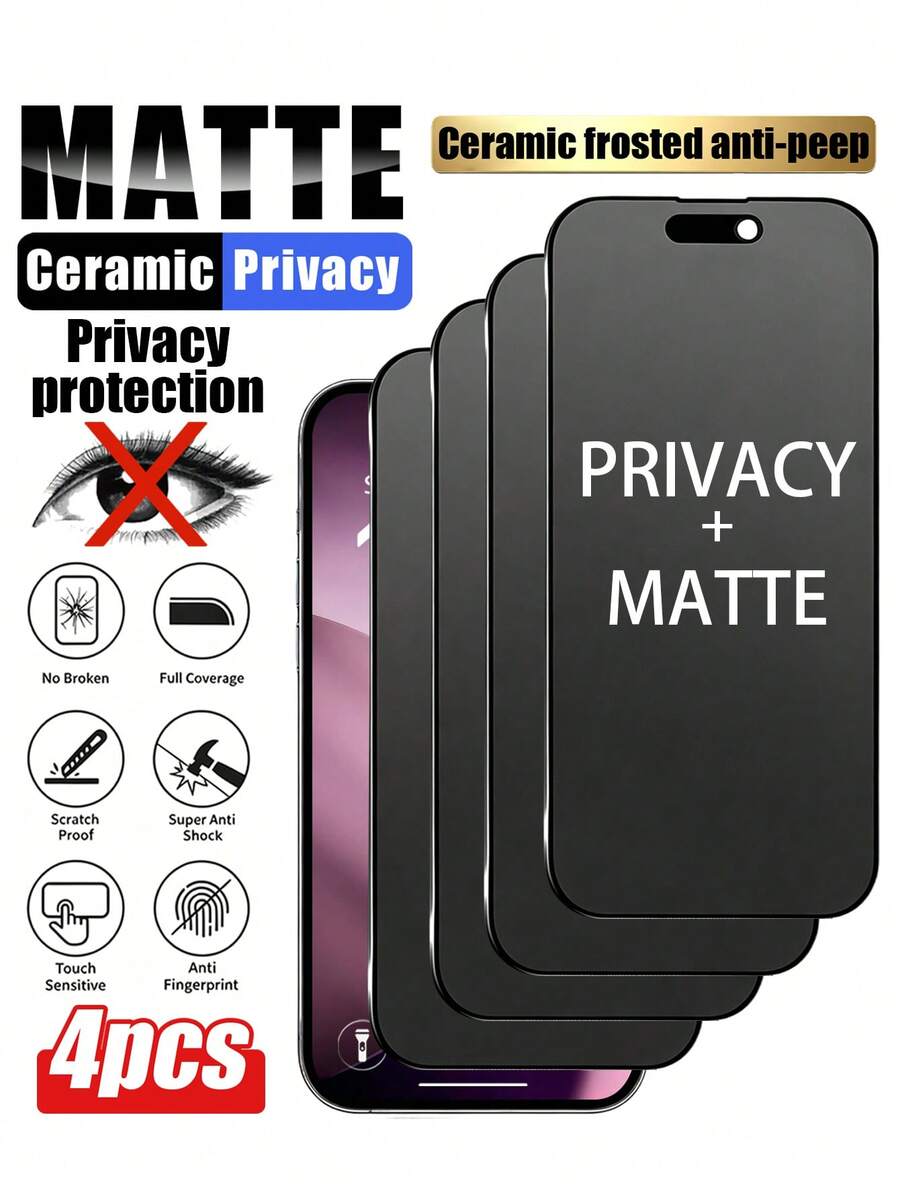 4 buah Pelindung Layar Keramik Matte Anti-Intip, Pelindung Layar TPU Lembut, Permukaan Layar Matte Buram, Anti-Benturan, Anti-Gores, Bebas Sidik Jari, Kompatibel dengan iPhone Duo/18 Pro Max/18 Pro/18/17e/17 Pro Max/17 Pro/17 Air/17/16 Pro Max/16 Pro/16 Plus/16/15 Pro Max/15/14/13/12 dan Model Lainnya.