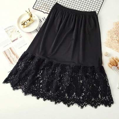 Women Skirt Extender Knee Lace Slip Hollow Length A-Line Half Extenders Lady Lace Slip Casual Skirt Underskirt Petticoat
