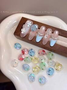5 buah Hiasan Kuku Rhinestone Telur Merpati Bunga Es, Warna Permen Musim Panas, Bola Rhinestone Es Hancur Oval Tanpa Dasar - MultiWarna - View 3