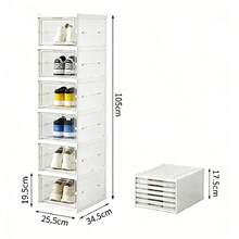 White 6-Tier Foldable Stackable Storage Cabinet With Clear Drawers, Space Saving Multi-Layer Clothes Shoe Toy Organizer, No Assembly Plastic Storage Drawer Unit For Bedroom Entryway Closet - White - View 3