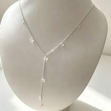 925 Sterling Silver Rhodium Plated Necklace With Cubic Zirconia Tassel, Layerable - Silver - View 7