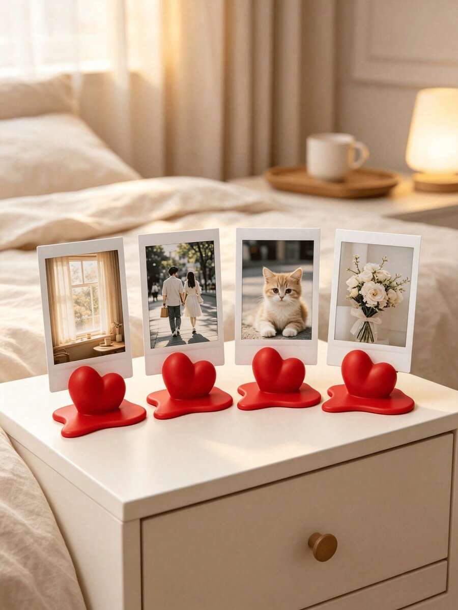 1/2/4pcs French Romantic Melting Heart Shaped Memo Photo Holder, Wide Drip Tray Design To Prevent Card Slipping, Living Room Entryway Desktop Memorial Photo Display Decor, Newlywed Wedding Room Decoration, Niche Heart-Shaped Small Stand - Melting Heart - View 1