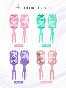 Multi-Color Curly Hair Styling Comb, 2 Spiral Design Curl Definition Detangling Combs, Round Head Pin Comb, Flexible Open Back Design, With 3-Tooth Tail Comb, Suitable For Wet/Dry Hair, Wavy/Curly/Coily/Thick Hair, Daily Parting And Styling - Multicolor - View 6