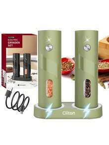 CLITON 頂級電動鹽與胡椒研磨器，單手自動研磨，附LED燈與發光充電底座，3種選擇：單個內置電池組、2件組內置電池組、充電底座禮盒組，廚房小工具，理想的節日與喬遷禮物 - 彩色 - 查看 10