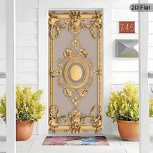 1/2pcs Fashionable 2D Flat Door Wall Decals, Featuring Exquisite Design. These Self-Adhesive And Removable Wall Murals Have Gold Edges. They Embody A Classic Style, Perfect For Modern Door Decor, And Showcase Vibrant Images - A - View 8