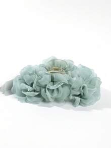 1件裝女款純色3D雙面網格百褶玫瑰花髮夾抓夾，適合日常佩戴與派對造型的髮飾 - 綠色 - 查看 7