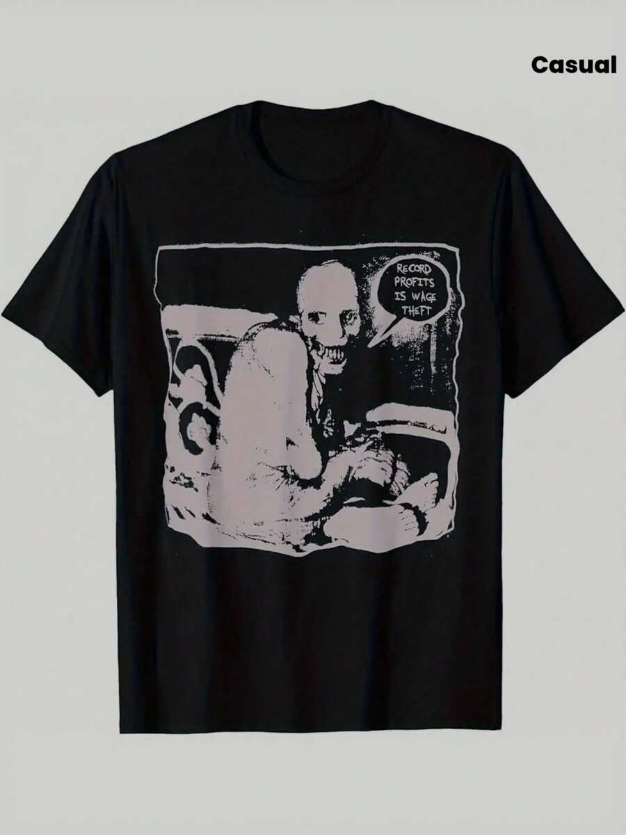 Camiseta con Diseño Estampado, Camiseta Gráfica para Hombre con Diseño "Experimento del Sueño Ruso" - Fondo Negro con Gráfico de Sueño Blanco y Texto "Sleep Record" - Camiseta de Cuello Redo - Negro - Ver 1