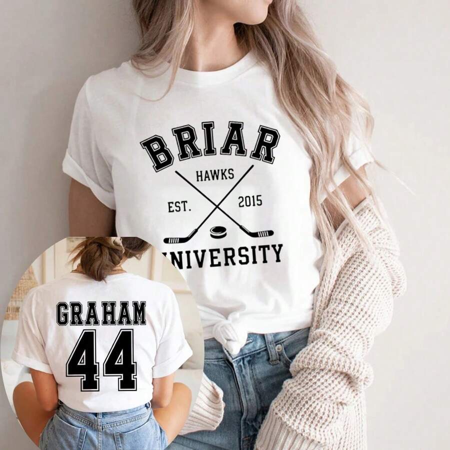 Brill University Graham 44 Hockey Wende-T-Shirt, Brill University Hockey Romantisches T-Shirt, Unisex Kurzarm-T-Shirt, Geschenk für Buchfans - Weiss - Übersicht 1
