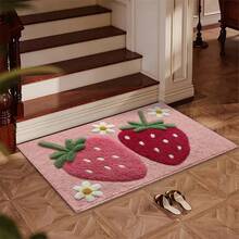 1pc Strawberry & Floral Design Bath Mat, Non-Slip And Absorbent Bathroom Floor Rugs,Doormat,Water Absorption Mat,Machine Washable,Low Pile,TPR Backing,Knit Fabric,ForBedroom,Kitchen,Entryway,Indoor Use,Accessories & Home Decor, Perfect New Home Gift. - Pink - View 8