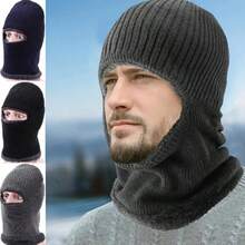 1 pieza Pasamontañas Máscara Facial Completa, Pasamontañas a Prueba de Viento para Invierno, Calentador de Cuello, Máscara Facial Transpirable a Prueba de Frío, Máscara de Esquí, Deportes al Aire Libre, Gorro de Punto de Felpa Grueso y Cálido para Invierno, Unisex, Adecuado para Uso al Aire Libre o Ciclismo (Color del Forro del Gorro Aleatorio) - A - Ver 12