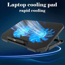 2-Fan Laptop Cooling Pad, Quiet PC Gaming Laptop Cooler Stands With Large Fans, Laptop Cooling Mat Accessories - Black - View 2