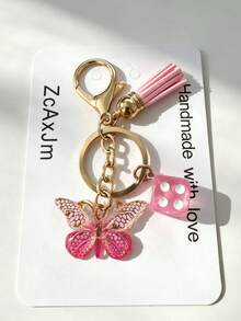 1pc Acrylic Butterfly Tassel Pendant Dice Keychain, Butterfly Keyring, Personalized Women's Handbag Charm, Holiday Gift - Multicolor - View 6