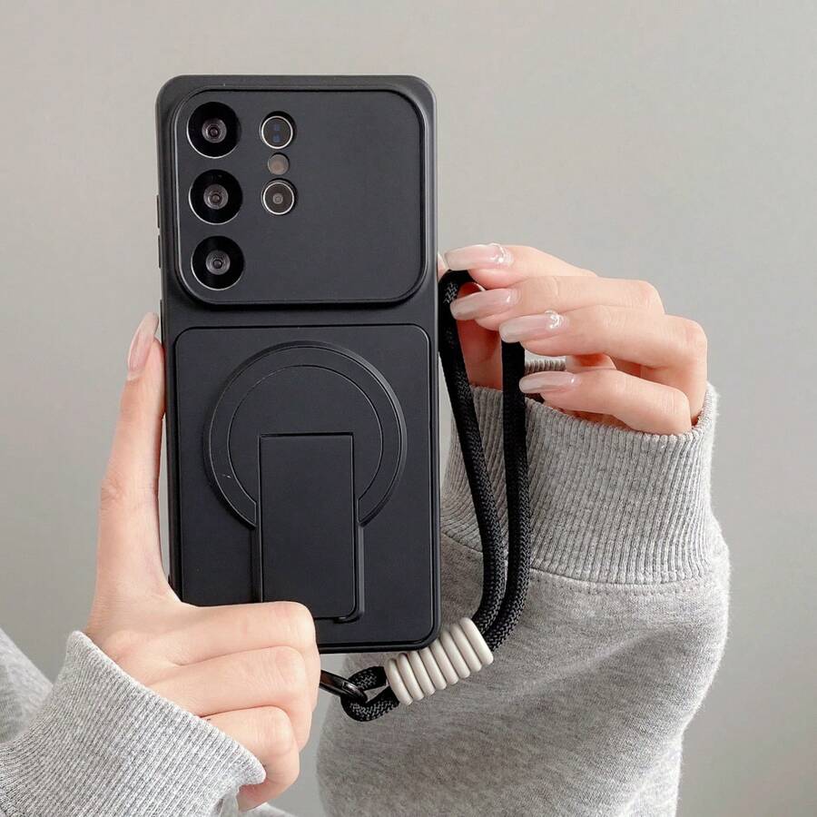 Order And Follow Store To Get Free Lanyard, New Corning Integrated Magnetic Stand With Braided Rope + Wrist Strap Phone Case/Compatible With Apple 17PROMAX/16promax/15promax/14promax/13promax/12promax/11promax/XSMAX/Compatible With Samsung S26/2524321u A56 A54 A53 A52 A36 A35 A16 A15 A14 A07 A06 Phone Case Compatible With Huawei P80/70605040/MATE 80/7060504030/NOVA 15/1413121110 - Black + Braided Rope - View 1