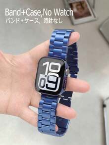 Stainless Steel 3-Bead Watch Band And Watch Case, Premium Business Watch Band + Case Set, Men's And Women's Blue. Compatible With Apple Watch 40mm/44mm/41mm/42mm/45mm/46mm/49mm, And Ultra/SE/S11/S10/S9/S8/S7/S6/SE/S5/S4 Series. Men's Watch Accessories, Summer Beach Outdoor Vacation Gift, Stainless Steel Jewelry, Graduation Season Halloween Gift - Blue - View 6