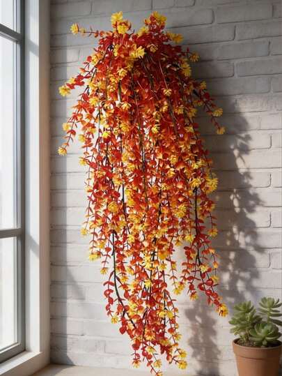 1/2/4/6pcs, Artificial Eucalyptus Camellia Wall Hanging, Autumn Artificial Hanging Flowers, Suitable For Autumn Thanksgiving, Halloween, Home Garden Decoration