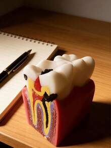 1 pièce Modèle d'anatomie dentaire créatif, design en coupe blanche, rose et jaune, ornement de structure dentaire éducatif, convient pour l'affichage sur le bureau, décoration médicale moderne et esthétique scientifique, cadeau parfait pour les dentistes ou les étudiants en biologie - 1PC - Voir 2