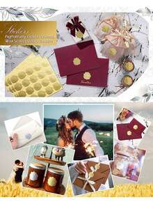 100 piezas Pegatinas de sobre dorado, Pegatinas de sello de corazón en relieve, Adecuadas para postales, invitaciones, tarjetas, decoración de regalos, etiquetas autoadhesivas - Multicolor - Ver 2