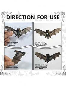 6pcs Halloween 3D Bat Wall Stickers, Realistic Flying Bat Wing Design Wall Decals, Vintage Gothic Horror Style Wall Decor, Removable Bat Decorations, Suitable For Home Walls, Windows, Doors, Halloween Party Background Decoration, Haunted House Decoration - A - View 6