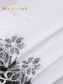 HXARTMIS 1pc Black Contrast Lace Trim Round Tablecloth, Pure White Dining Table Coffee Table Universal Table Cover, Home, Wedding, Party Decoration - White - View 6