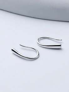 1 Pair S925 Sterling Silver Minimalist Ins Cold Style Polished Water Drop Ear Hooks, Women's Korean Fashion Unique Fresh Niche Design Casual Elegant Versatile Earrings, Suitable For Daily Commute Wear, Ear Hole Maintenance, Party, High-End Jewelry - Water Drop - View 8