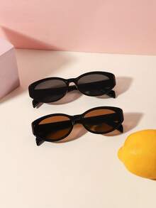 2pcs/Set Kids 6-9 Years Old Classic Casual Oval Fashion Glasses, Solid Color Lenses, Lightweight PC Frame, Suitable For Daily Casual Outdoor, With Glasses Case - Multicolor - View 3