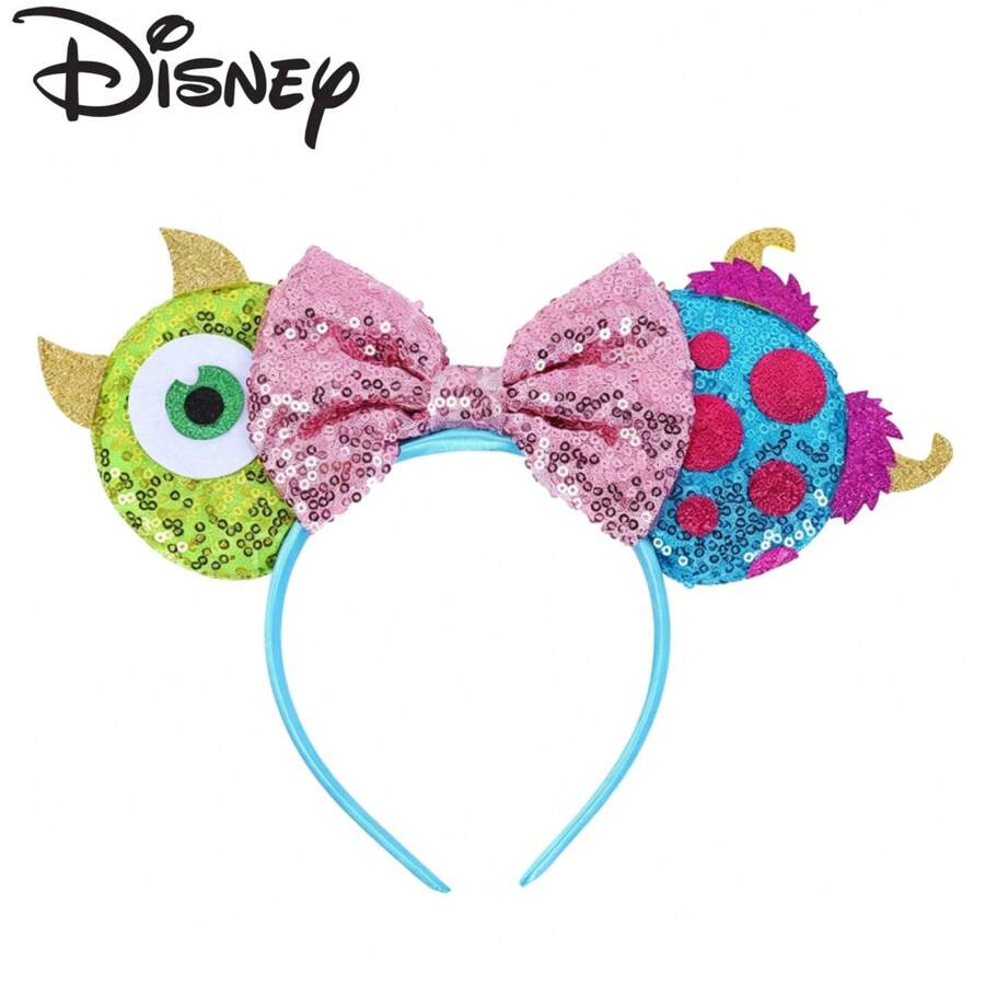 Disney Monsters Inc. Minnie Mouse Ear Pink Sequin Bow Headband - View 1