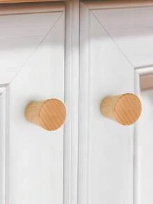 2pcs Wooden Round Drawer Pulls, Cabinet Knobs, Dresser Handles - Beech - View 2