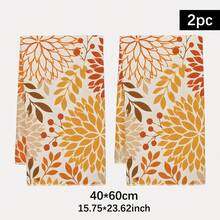 2件組秋季花卉圖案印花 40*60cm 簡約風長方形超細纖維廚房毛巾，洗碗布、桌布、手巾，感恩節廚房裝飾、居家裝飾、鄰居喬遷禮物，適用於廚房與浴室，適合家庭主婦與家庭聚會，高 CP 值居家必需品 - 橘色 - 查看 2