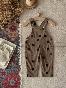 INS Baby Girls Vintage Brown Tennis Polka Dot Overalls, Loose Adjustable Shoulder Straps, Spring/Autumn Long Pants - Khaki - View 6