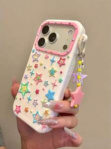 Korean Style 3D Colorful Star Phone Case Compatible With Iphone 17 Pro Max, 16, 15, 15 Pro, 16 Pro, 17 Pro, 18 Pro Max, Anti-Drop Protective Cover With Pendant - Multicolor - View 3