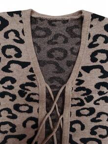 Women's Stylish Knit Leopard Print Cardigan, Long Sleeve V-Neck For Everyday Wear - Brown - View 6