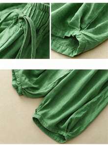 Women's Solid Color Drawstring Waist Casual Versatile Daily Lantern Pants - Green - View 2