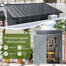 Outdoor Metal Storage Shed – 181 X 153 Cm Gray Galvanized Steel Tool House For Garden, Patio Or Yard Use – Rust-Resistant, Easy Assembly, Compact Design, Weather-Resistant Finish, Foldable Door, Ventilation Slots, Floor-Compatible Structure - Grey - View 10