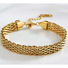 1pc Vintage Stainless Steel Gold Plated Woven Bracelet, Minimalist Luxury, Fashion Versatile, Unisex, Daily Wear, High-End Design - Multicolor - View 8