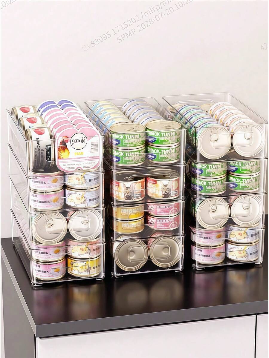 1/4pcs Stackable Pet Food Storage Containers, Large Capacity With Handles, Cat And Dog Toy Organizer, Cat And Dog Food Storage, Suitable For Cat And Dog Treats, Kitchen, Refrigerator And Cabinet Storage Containers. - Clear - View 1