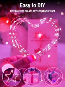 4pcs/Set 2/5M Pink Copper Wire Fairy Lights, Battery Operated Micro LED String Lights, Rose Pink Flexible Lights, Indoor Christmas Tree Xmas Gift Box Wreath Bedroom Wedding Party Holiday Decor String Light - Copper Wire String Lights - View 8