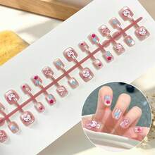 Kids Short Square Press On Nails, Summer Transparent Pink Fake Nail Tips With Cartoon Cat, Lemon Slice, Bow, Star & Fruit Print, DIY Manicure Kit For Little Girls, Party Holiday Daily Play Dress Up Nail Art Gift - Multicolor - View 14