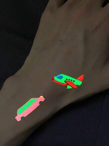 Halloween Night Glow-In-The-Dark Temporary Tattoo Stickers, Cute Cartoon Fluorescent Body Painting Set, Waterproof Glowing Stickers For Arms, Legs And Hands, Holiday Party Fun Makeup Accessories - Multicolor - View 5