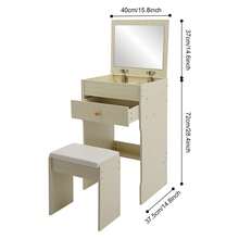 Compact Vanity Table With Mirror And Matching Stool, Dressing Table With Multiple Compartments, Space-Saving Makeup Desk For Bedroom And Apartment - 白色 - 查看 7