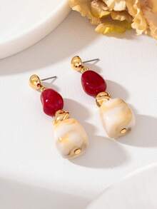 Fashionable Elegant Dark Green + Burgundy Beaded Earrings - Dark Green & Wine Red - View 11
