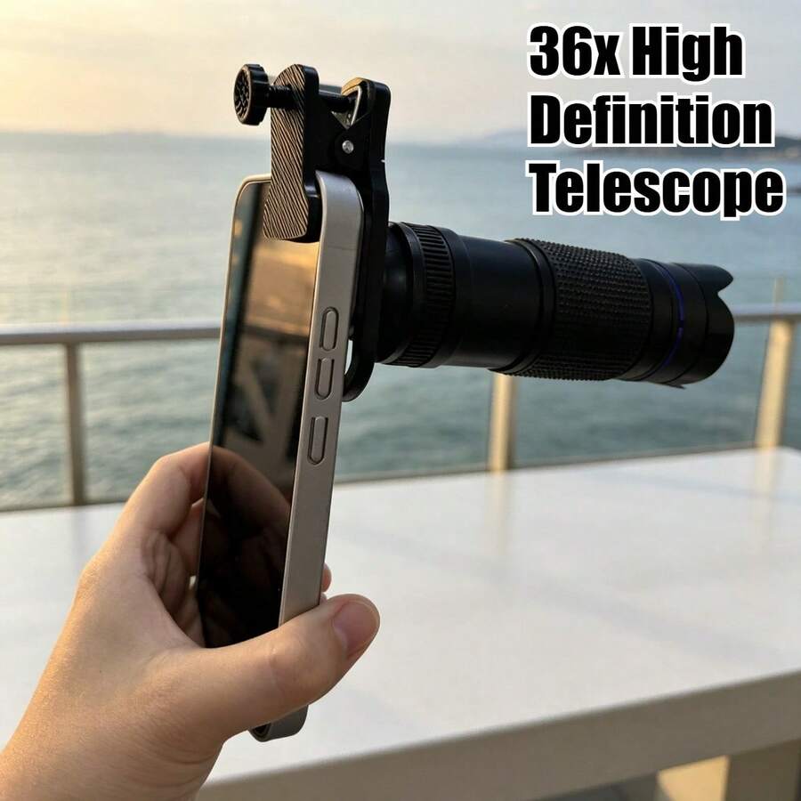 36X 高畫質手機夾式長焦鏡頭，可調式夾具結構，通用於所有手機，輕巧便攜的外接攝影配件，適合遠距離風景、動物及戶外活動攝影 - A - 查看 1