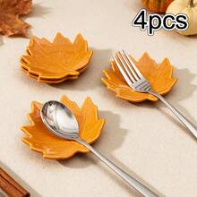 4pcs/Set 4-Inch Autumn Maple Leaf Shaped Ceramic Spoon Rest, Autumn Tableware Spoon Holder, Coffee Bar Decor Tray, Thanksgiving Halloween Home Decor Gift - View 12