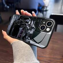 Black Car Pattern Tempered Glass Phone Case Suitable For IPhone 17 16 15 14 13 12 11 Pro/Max/Plus Shockproof Back Cover - JMH - 查看 4