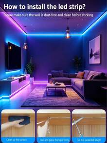 1 捲 5050 RGB LED 智慧電視燈條，柔性自黏式變色可調光，適用於電視背景、遊戲室、聖誕節、節日派對、情人節裝飾與氛圍照明 - 彩色 - 查看 8