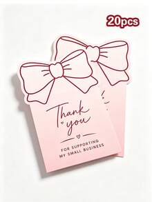 10/20/50pcs Pink Die Cut Bow Shaped Thank You Cards, Line Art Bow Package Insert Note Cards For Supporting My Small Business Gift Packaging Wedding Birthday Stationery - Custom Shaped Card - View 7
