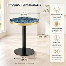 Modern Round Side Table With A Gold Stainless Steel Frame, Marble-Effect Top For Living Room, Luxury Side Table With A Sturdy Base. - 藍色 + 中密度纖維板 + 金屬 - 查看 11